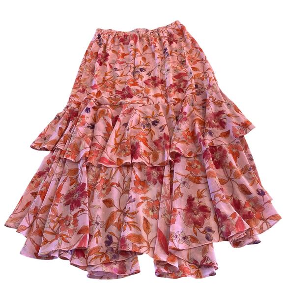 MISA Seva Maxi Skirt Floral Boho Ruffles Size Large - Picture 3 of 7